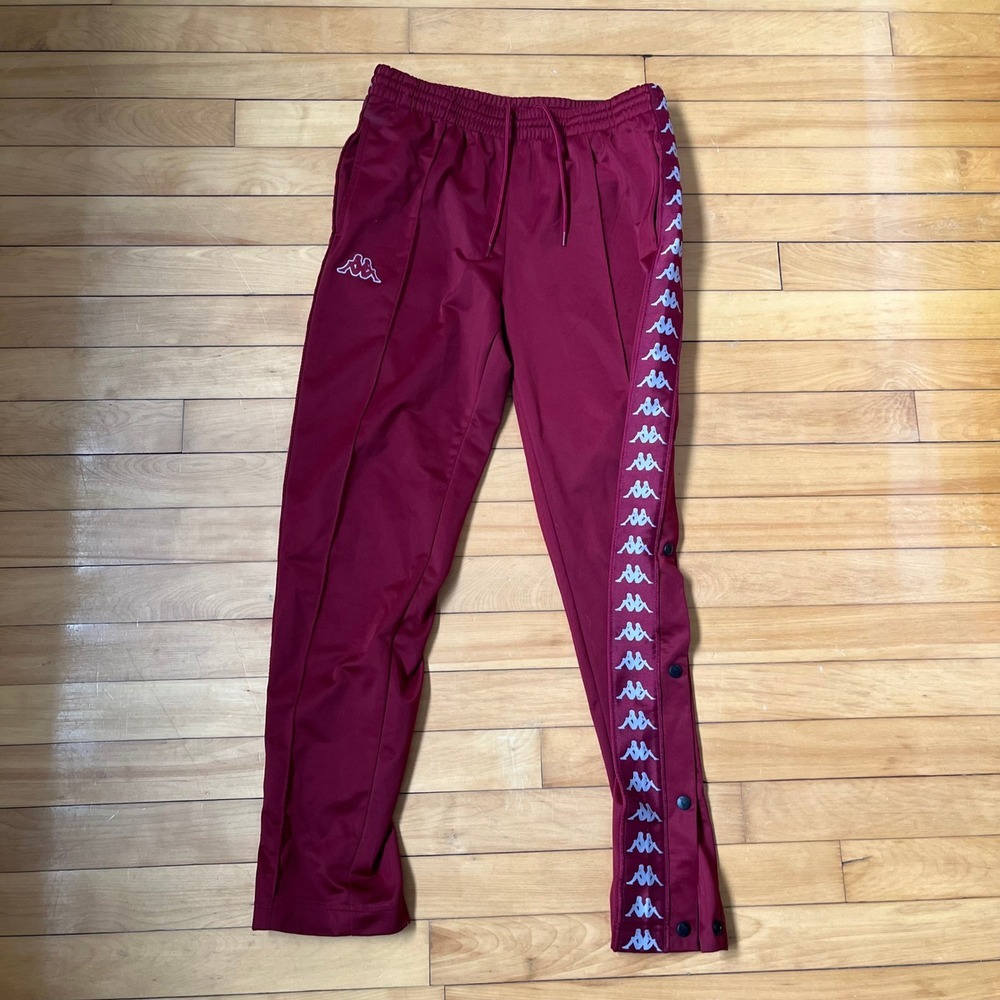 Kappa 222 Banda Astoria Snap Track Pants Burgundy Maroon Mens Medium Logo Tape